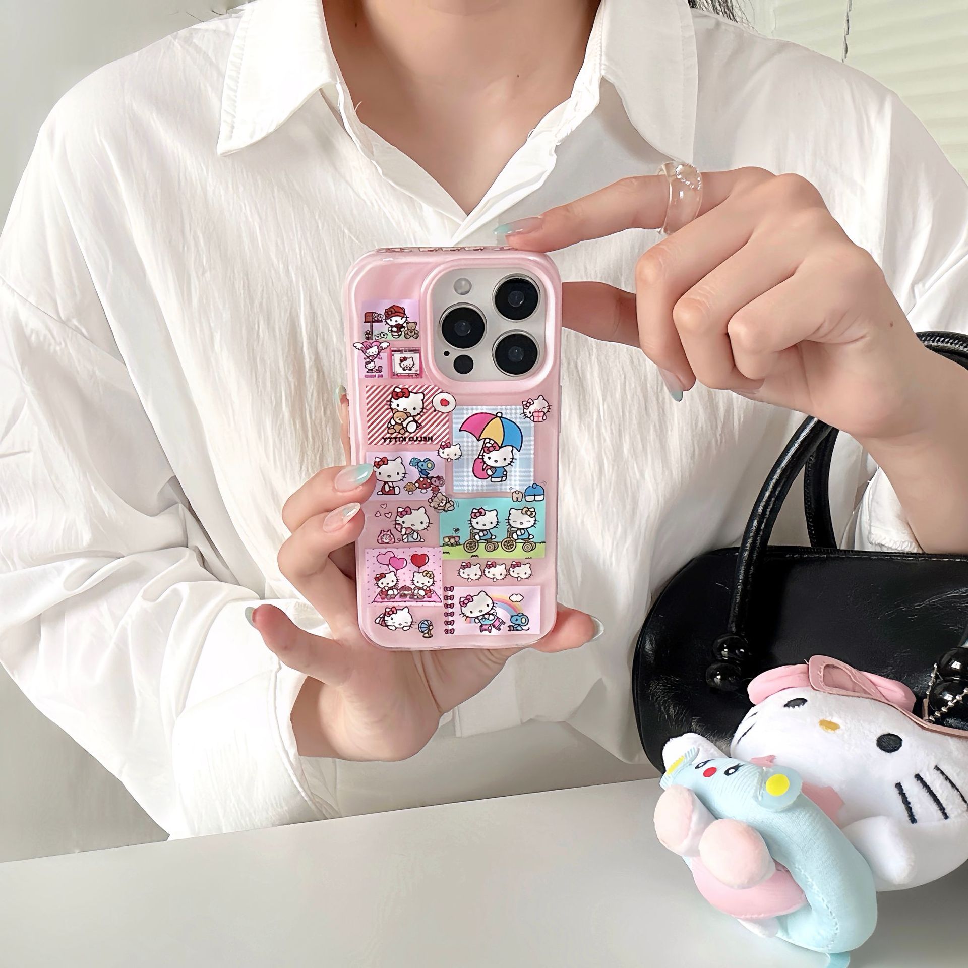 Dibujos animados lindo gato KT ilustración para iPhone16 funda para teléfono móvil 15ProMax chica 14/13 pareja 16PM