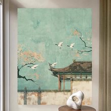 《截云》新中式瑞鹤书房茶室客厅油画桌面背景卧室中古风美学挂画