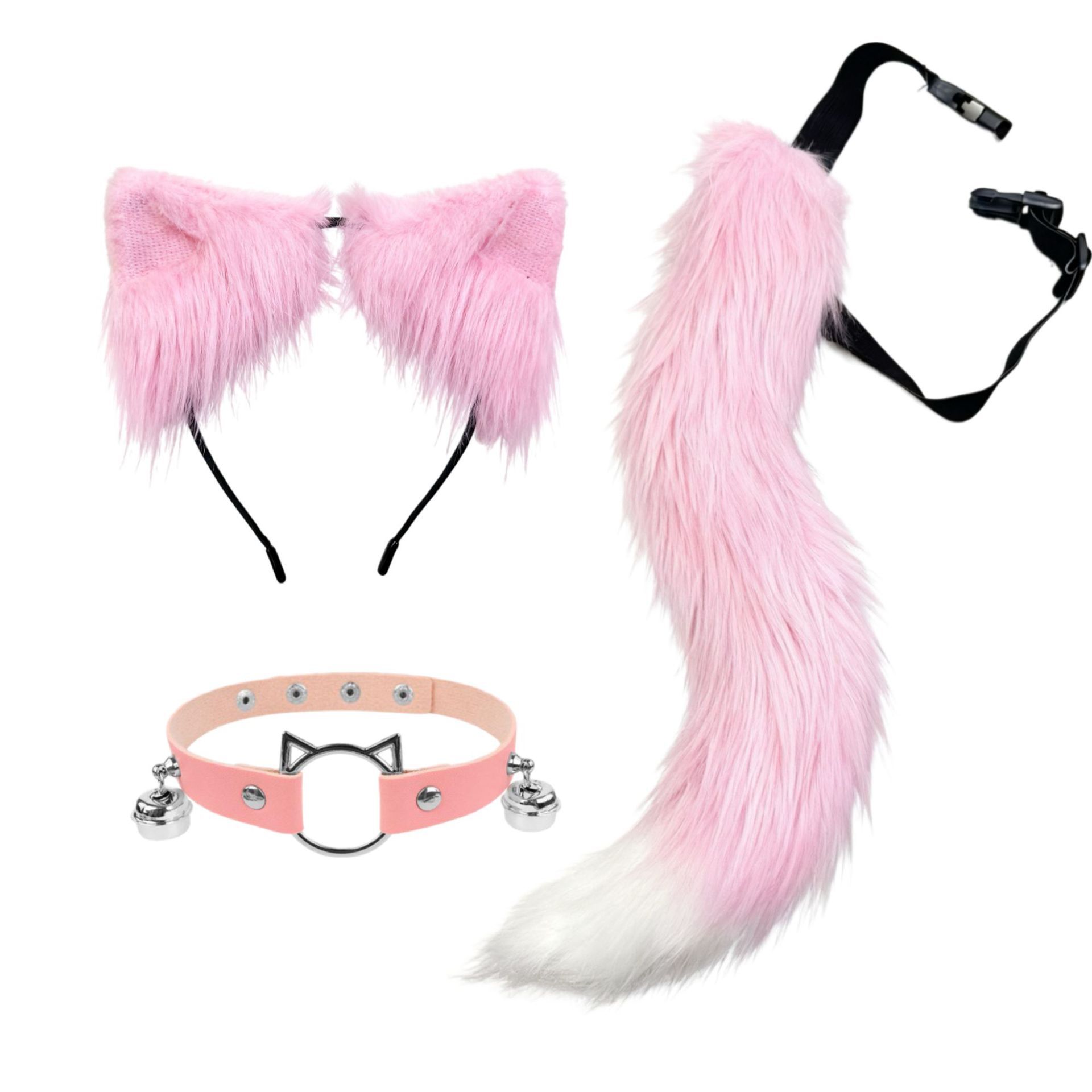 Ali's Handmade Cos Suit Cat Girl Fox Demon Hair Accessories Plush Hair Hoop Headdress Fox Tail Bell Collar