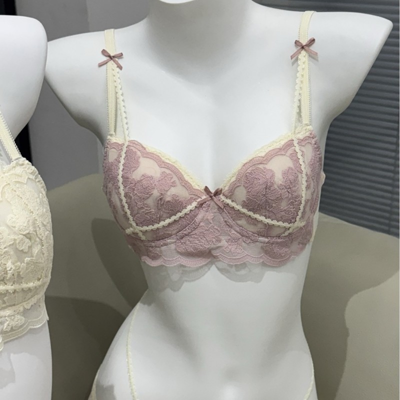 Siyu siyu フレンチウサギ耳下着女性の薄い大きな胸プッシュアップブラジャーレースブラセット|undefined