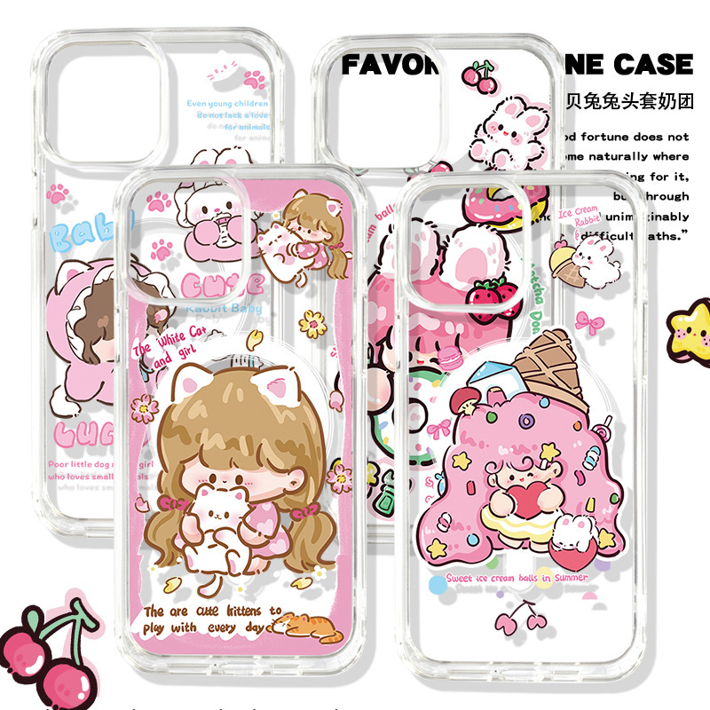 San Chuangzhi Iphone15Promax Apple 16 Mobile Phone Case Touch Button New Year Model 13 Transparent Magnetic New Model