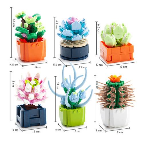 Compatible with Lego Kaiyi cross-border small particle building blocks, succulent bouquets, children's educational assembling and inserting toys