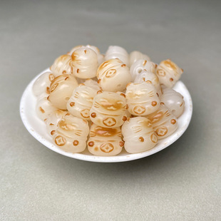 White Jade Bodhi Root Charcoal Grilled Cat Accessories Engraved DIY Parts Bead Bracelet Accessories
