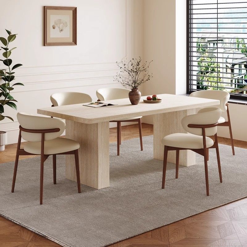 French Retro Travertine Slate Dining Table and Chair Dining Table Combination Rectangular Modern Home Designer Medieval Small Apartment