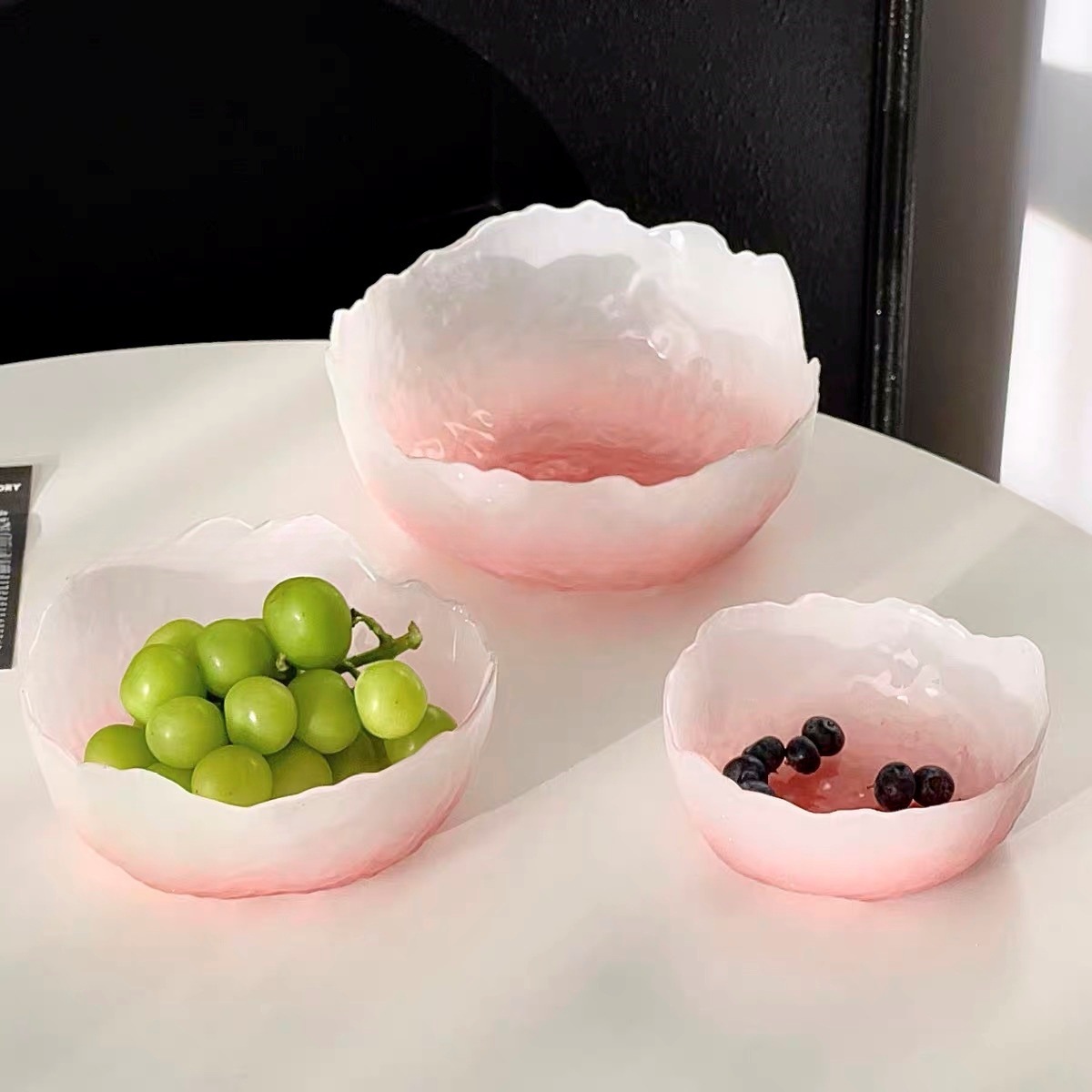 Gradiente de alto nivel de polvo glaciar estampado tazón de frutas de vidrio casero de alto valor de ensalada plato de frutas secas plato de bocadillos