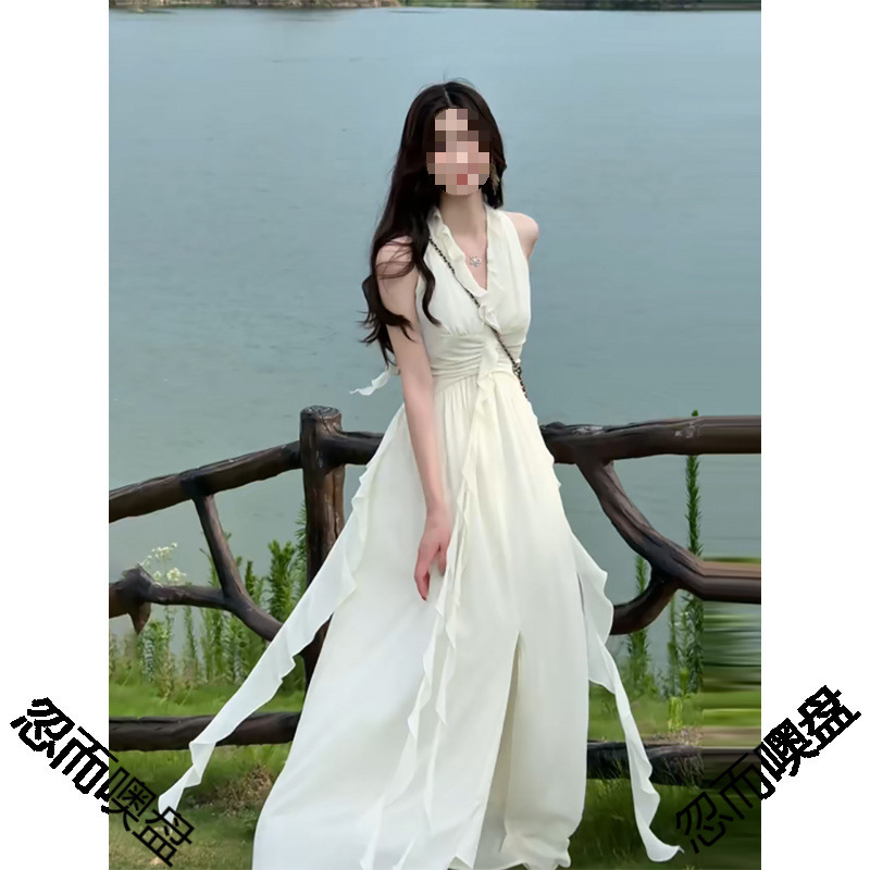 2025长裙连衣裙子女夏红色季新款感度假海边法式高级挂脖吊带爆款|undefined