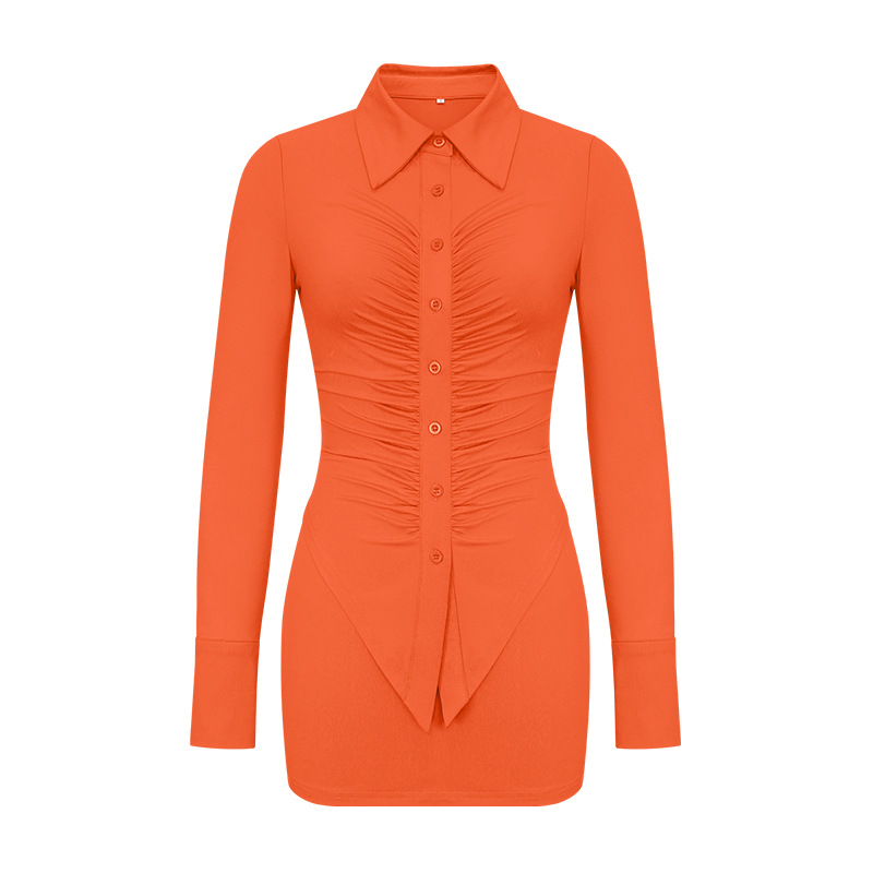 Suit Autumn Solid Color Long Sleeve Collar Top Sheath Skirt Casual Two Piece Suit