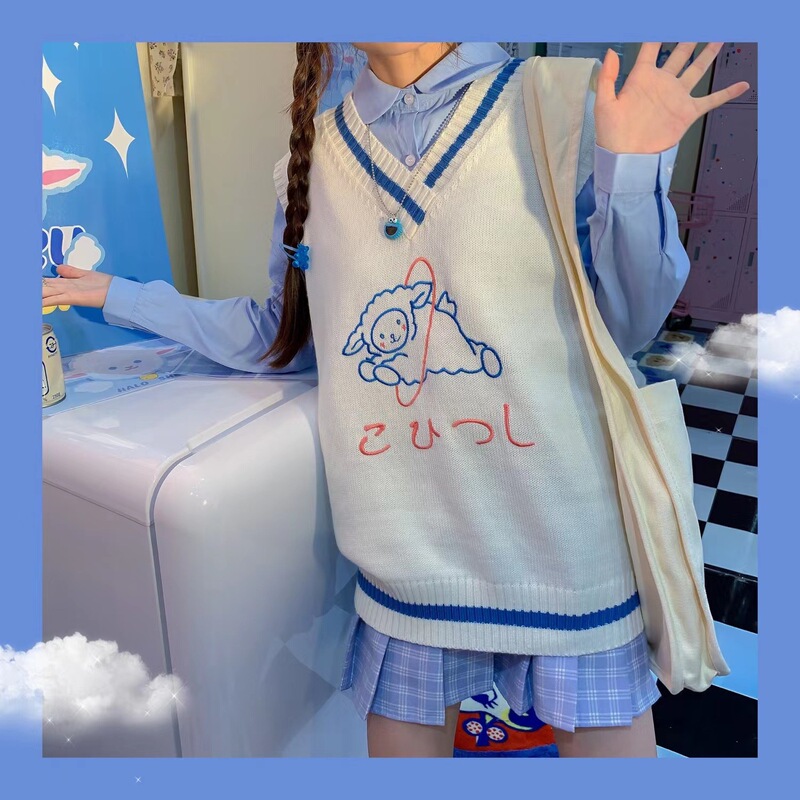 New Spring and Autumn Jk Uniform Knitted Vest for Women, Sweet and Cute College Style Outerwear, Sleeveless Sweater, Loose and Slimming New Spring and Autumn Jk Uniform Knitted Vest for Women, Sweet and Cute College Style Outerwear, Sleeveless Sweater, Loose and Slimming