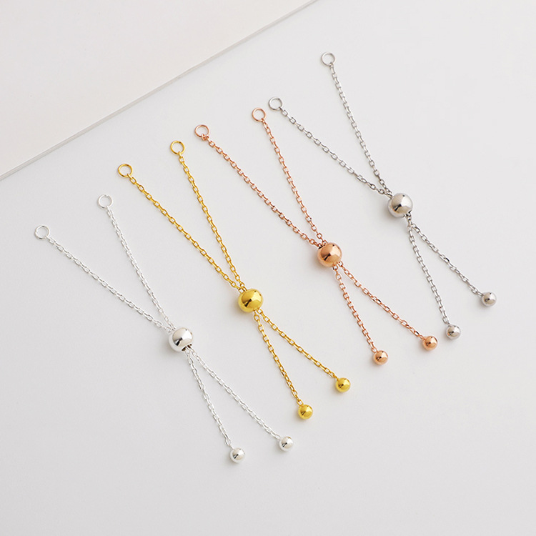 S925 Pure Silver Gold Plated Cross Extended Chain DIY Beaded Crystal Necklace Bracelet Adjustable Chain Tail Chain Accessory