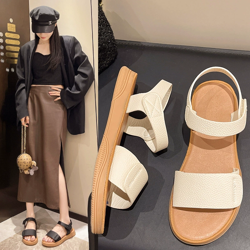 Внешняя торговля Сухожильные нижние сандалии на плоской подошве 2023 Весенние Новые Студенческие сандалии на липучке с мягким дном для женщин
