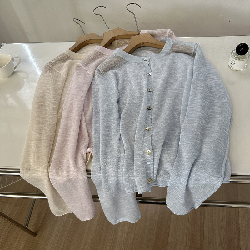 Rouge Pink Tencel Linen Knitted Sun Protection Cardigan for Women Spring and Summer Thin Breathable Loose Shell Button Cover-Up Air Conditioning Shirt Rouge Pink Tencel Linen Knitted Sun Protection Cardigan for Women Spring and Summer Thin Breathable Loose Shell Button Cover-Up Air Conditioning Shirt