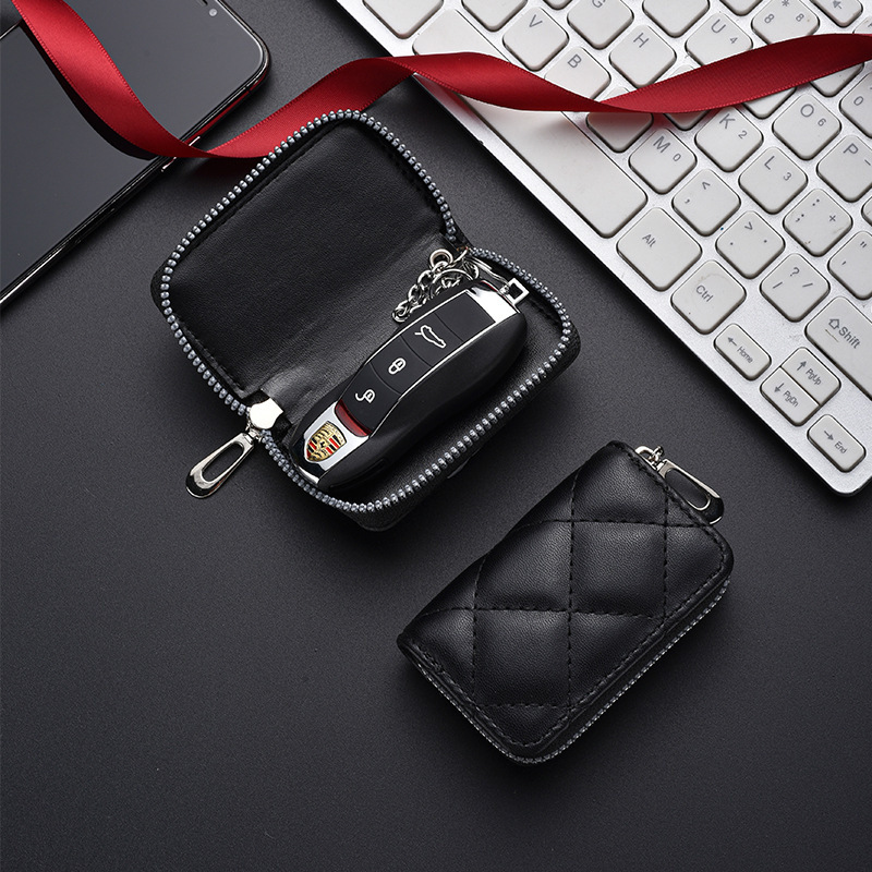 Diamond Pattern Multifunctional Key Bag with Zipper, Large Capacity, Universal for Men, Handheld Household Key Storage Case