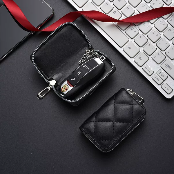 Diamond Pattern Multifunctional Key Bag with Zipper, Large Capacity, Universal for Men, Handheld Household Key Storage Case