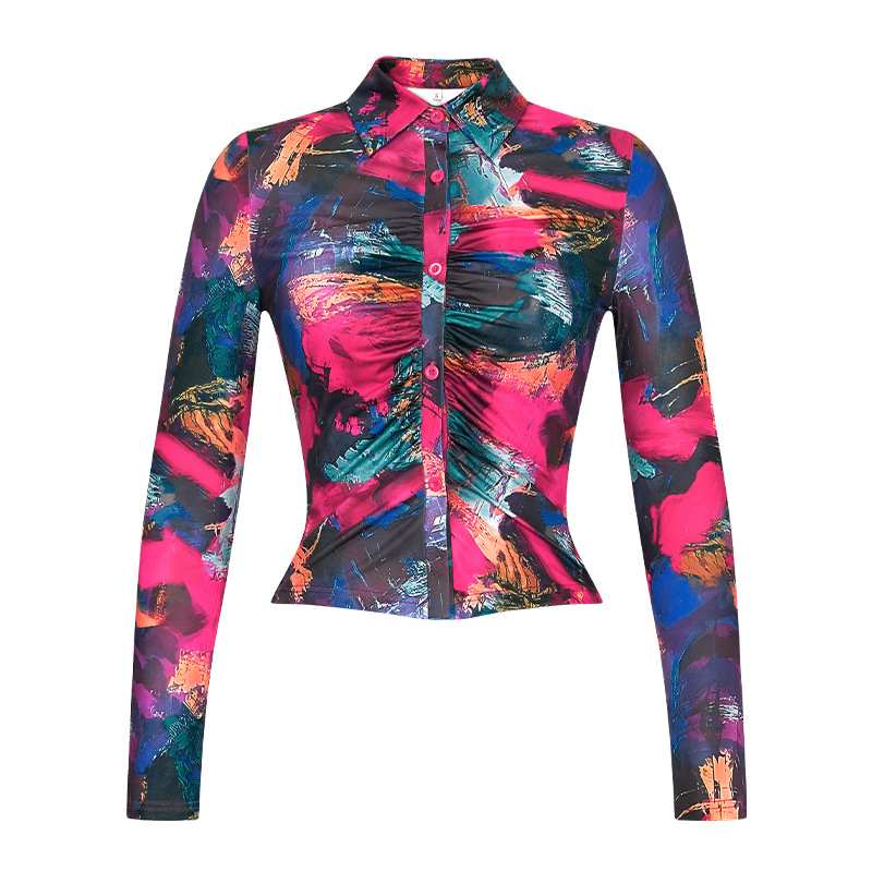 Women's Blouse Long Sleeve Blouses Printing Casual Color Block display picture 12