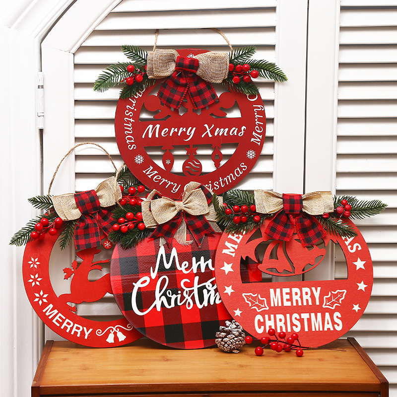 Navidad transfronteriza madera hueco lista de pared redonda roja decoración de la puerta colgante creativo de Navidad al por mayor