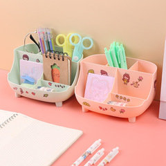 Cute sofa-shaped pen holder, office study desktop 6-compartment storage plastic pen holder, multi-functional sundry storage box