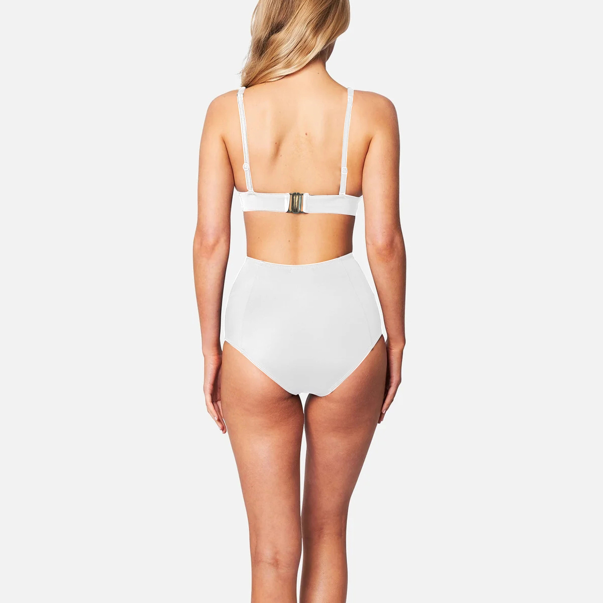 High-waisted Two Piece Bikini Solid Colour Swimsuit For Women_voghion.com