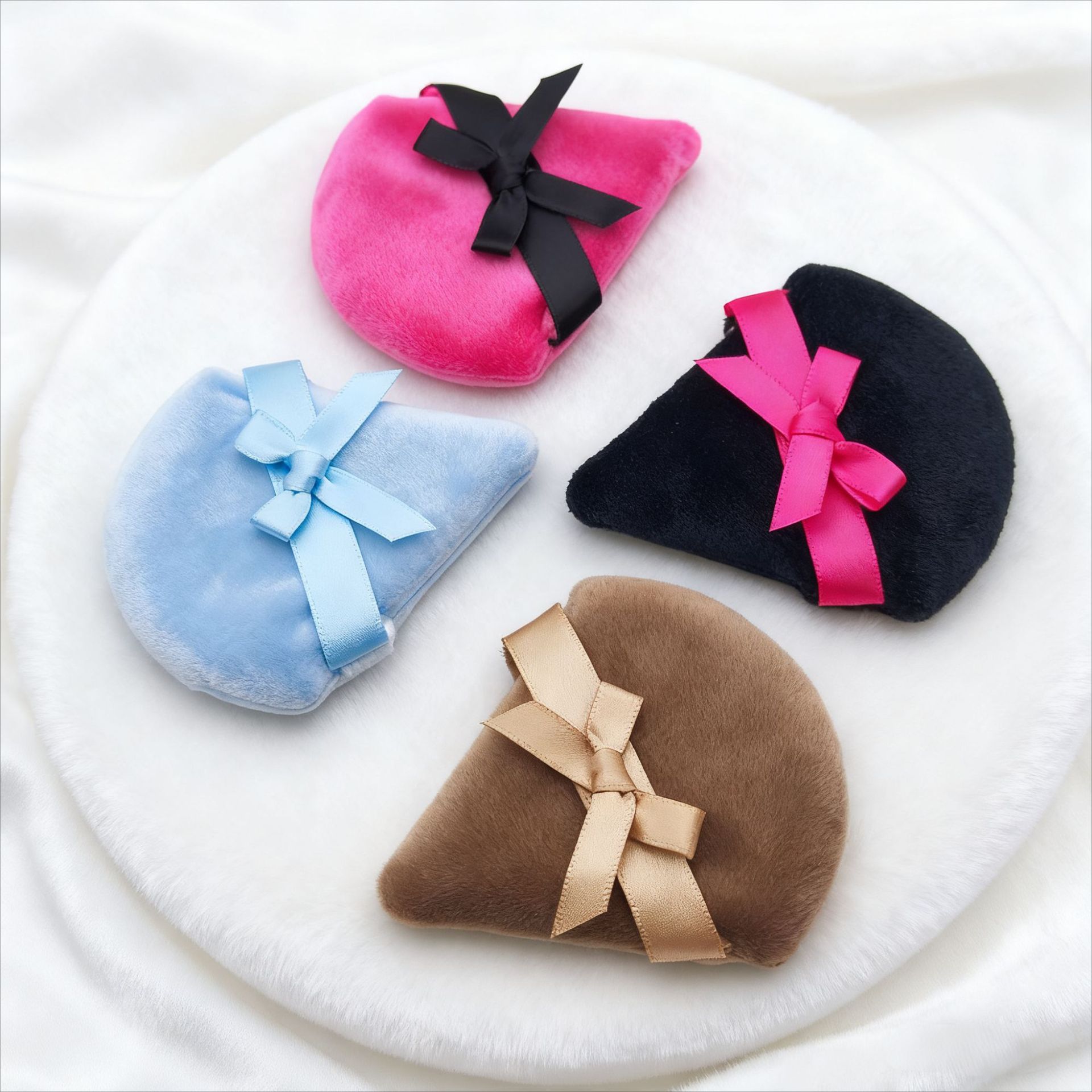 厂家现货蝴蝶结丝带纯棉散粉定妆粉扑三角扇形水晶绒粉扑化妆品