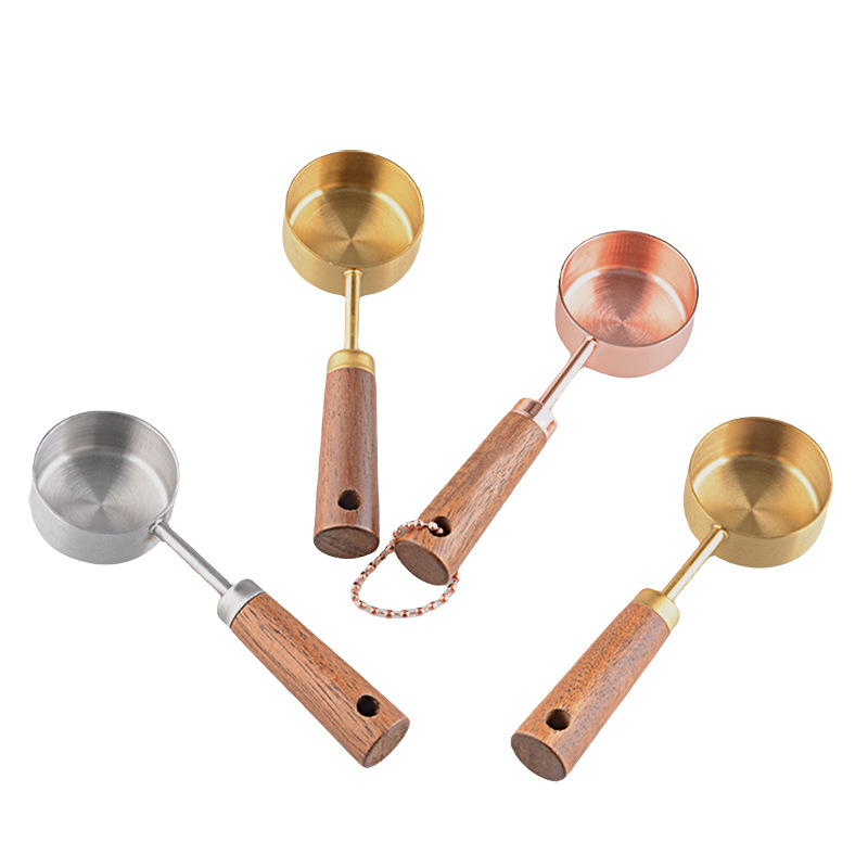 Acacia Wood Stainless Steel 15ml Capacity Household Coffee Milk Powder Measuring Scale Bowl Spoon_voghion.com