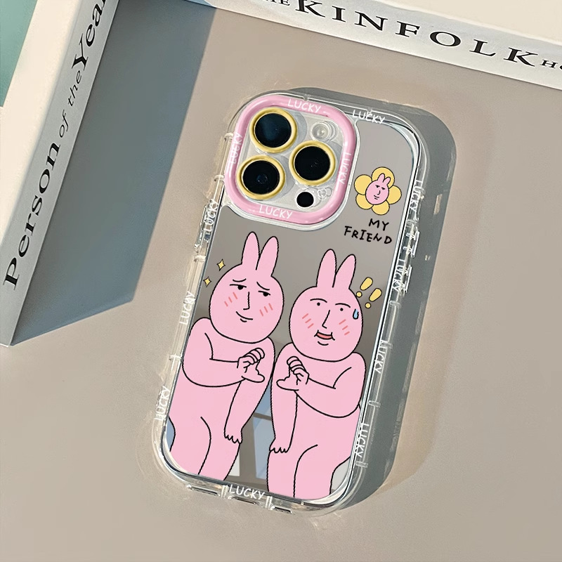 比心搞怪兔镜面适用于苹果pro华为奶油壳oppo苹果新iPhone//proma