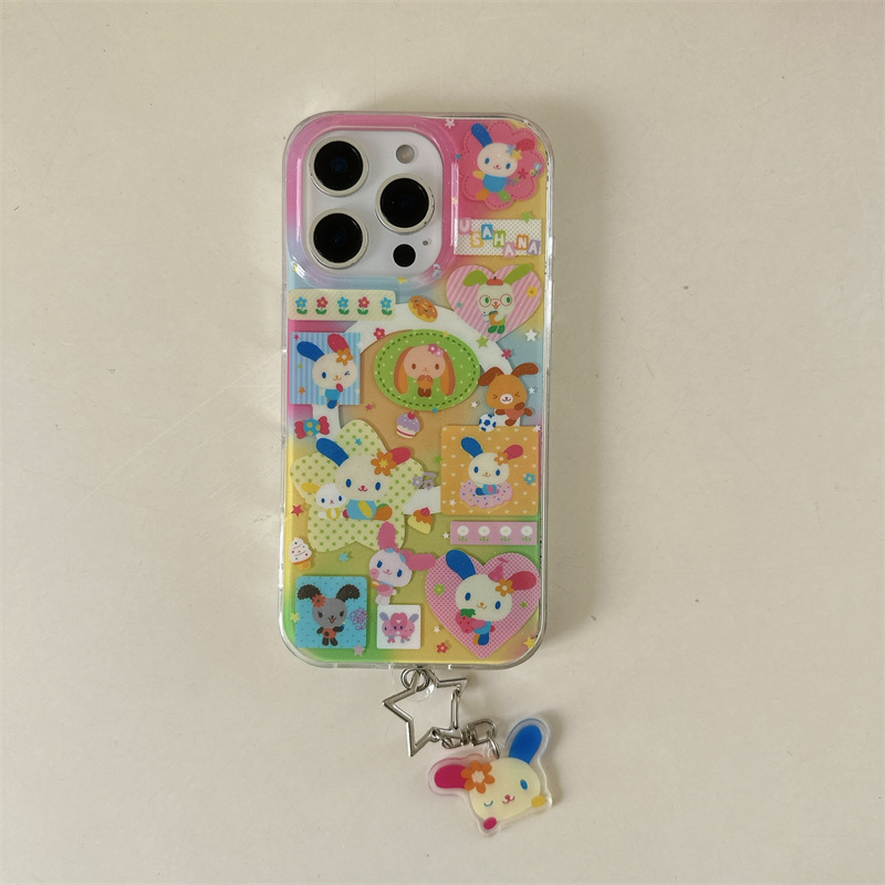 ラブレインボーラビット Apple 15promax 携帯電話ケース iPhone14 スタンド 13 磁気吸引 12 ペンダントかわいい|undefined