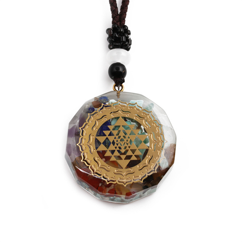 European-style rune sequin necklace flower of life seven chakra energy pendant necklace