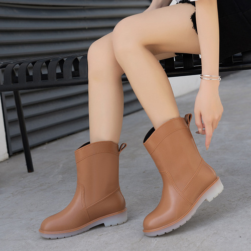 Cross-border fashionable rain boots for women, mid-calf rain boots, thick-soled non-slip outer rubber shoes, waterproof outdoor fishing car wash water shoes for women