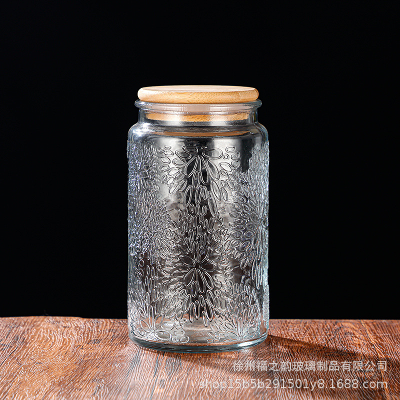Nuevo relieve Begonia flor de vidrio sellado lata de almacenamiento de dulces snack frutas secas frasco almacenamiento lata de almacenamiento