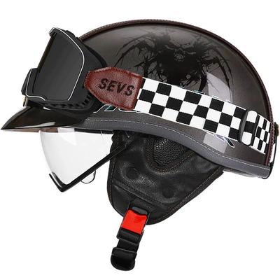 Motosiklet kaskı (dəbilqə) — All-Season Motorcycle Half Helmet Electric Motorcycle - bright-gray-devil-hunter-transparentmig-large-frame-goggles-m
