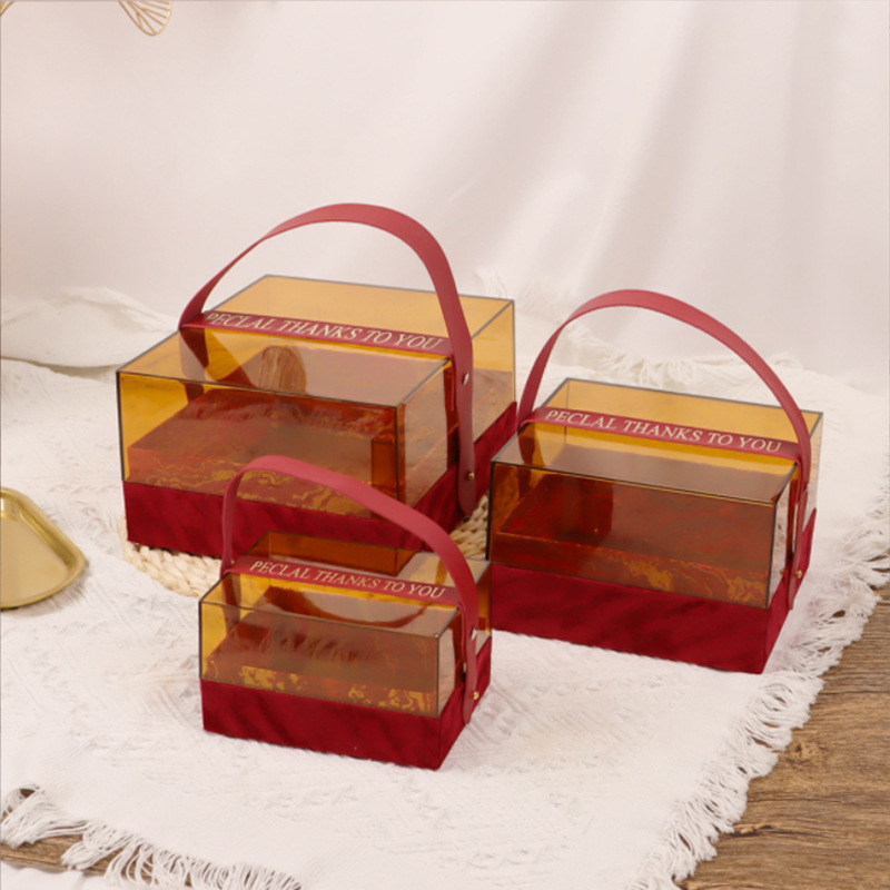 手提亚克力礼品包装盒丝绒可视透明伴手礼盒结婚宴礼盒厂家现货