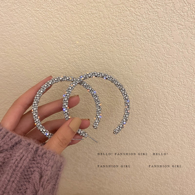 Pendientes de aro con forma de corazón con diamantes exagerados, estilo coreano, pendientes de aro sencillos, pendientes de personalidad, venta al por mayor