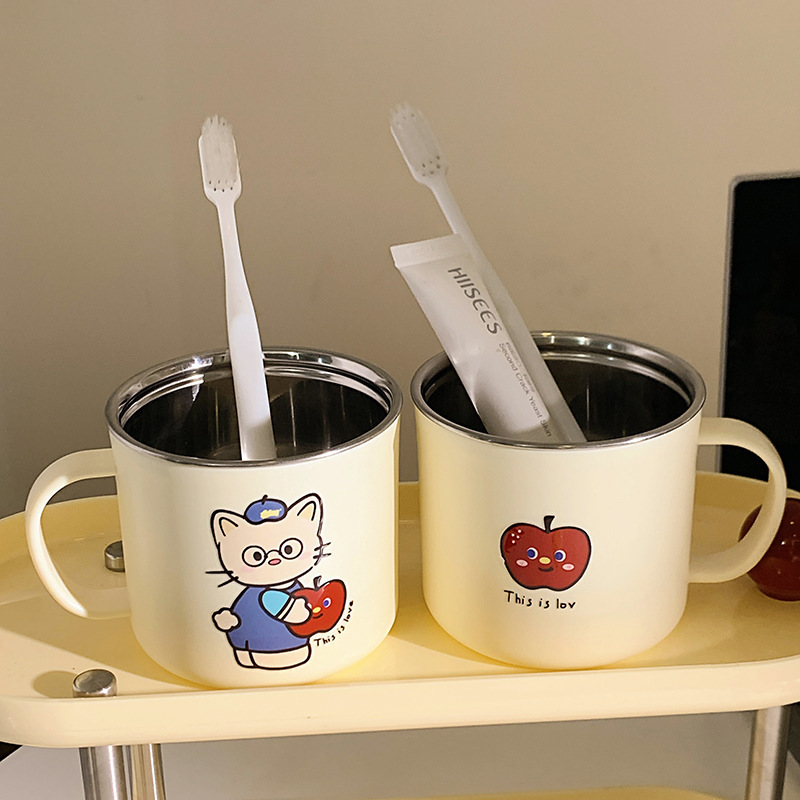 卡通创意凯蒂猫牙刷杯洗漱杯儿童可爱情侣漱口杯不锈钢高颜值水杯|undefined