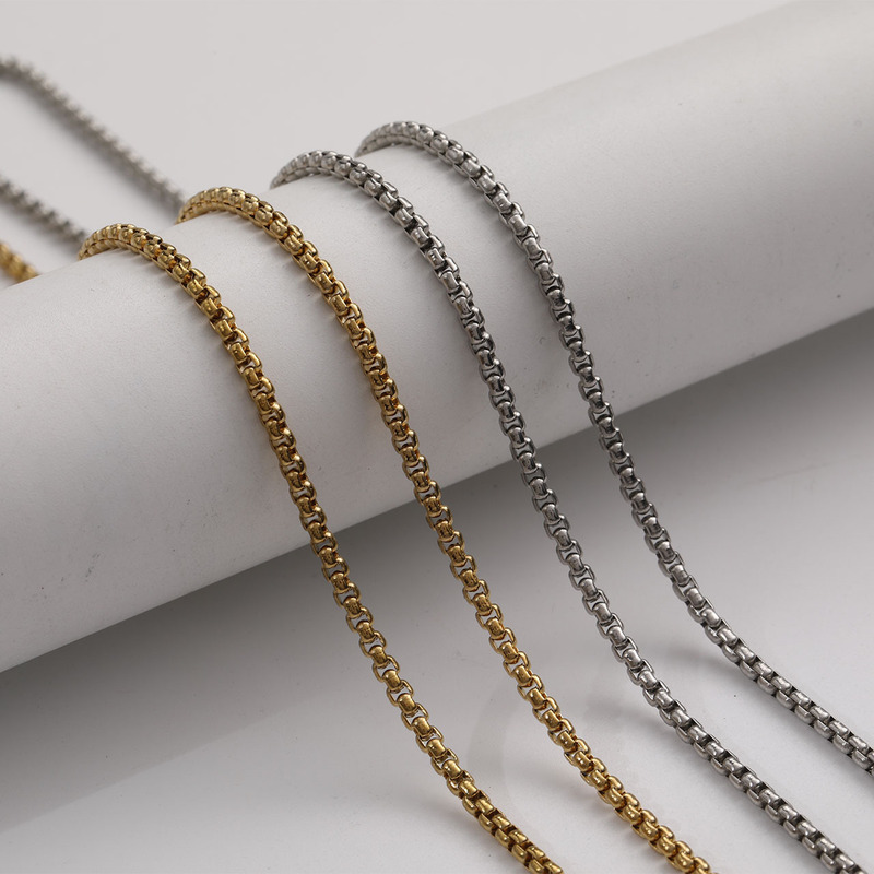 Factory Wholesale Stainless Steel Square Pearl Necklace Men's Hip-Hop Cross-Border Hot Selling DIY Jewelry Accessories Women's Titanium Steel Necklace