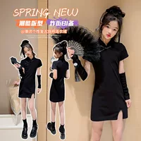Для девочек Cheongsam Лето 2024 новое платье в китайском стиле стройное ретро летнее платье маленькая девочка детская китайская юбка