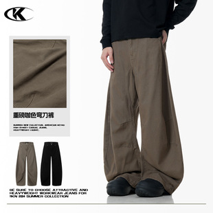 11Kn American Retro Maillard Scimitar Pants for Men and Women, Loose, Slim, Simple Workwear, Wide-Leg Stereo Casual Pants