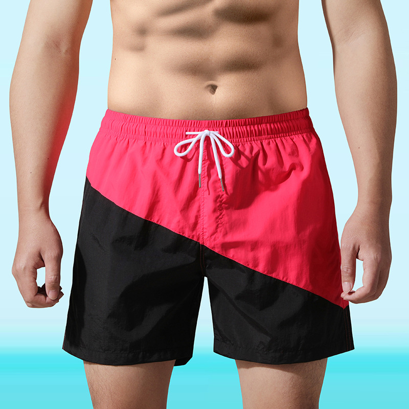 Hombres 2025 pantalones cortos deportivos delgados de verano para hombres, pantalones de playa de color combinado, pantalones casuales largos de cinco puntos