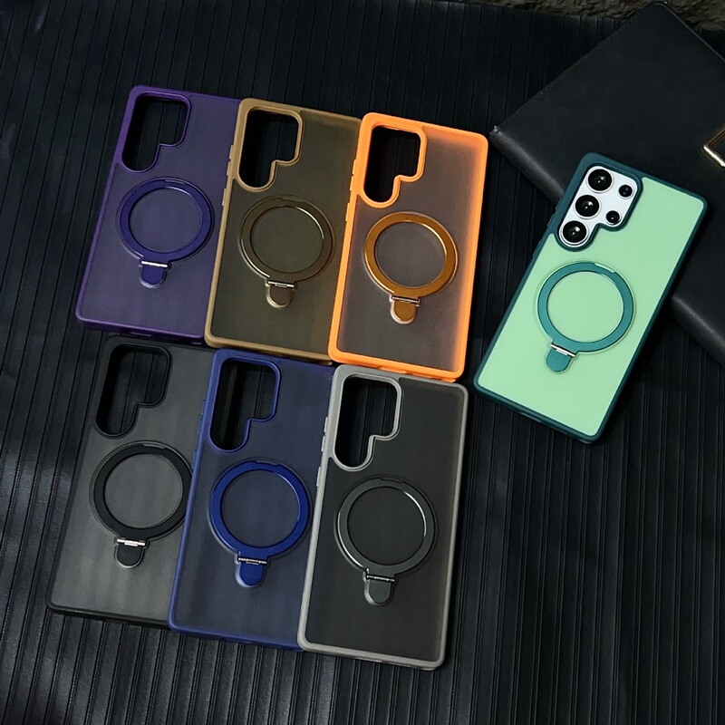 Cross-Border Model Suitable for Samsung S25Ultra Magnetic Holder Mobile Phone Case S24Plus Transparent Skin-Feel Frosted S24U