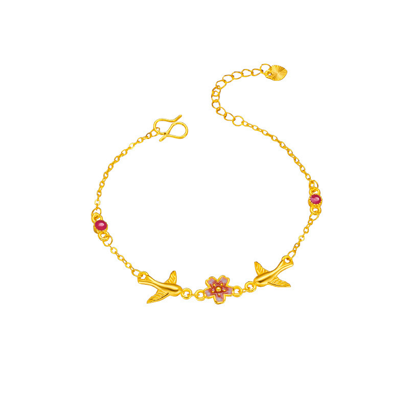 Gold shop same style peach blossom return swallow bracelet sweet style sand gold niche high-grade enamel color design send girlfriend bracelet_voghion.com