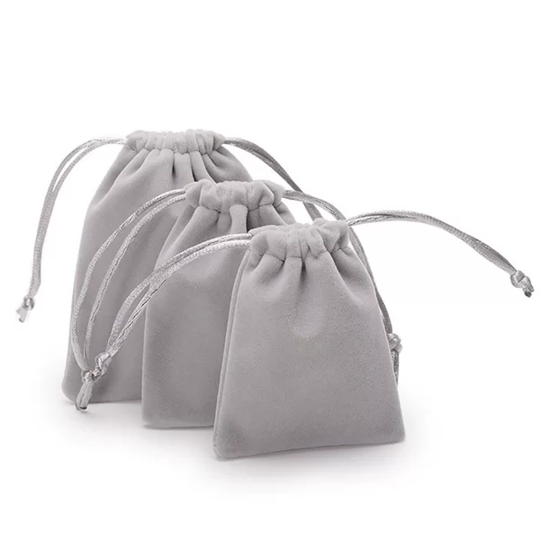 Dark gray long plush drawstring pouch for jewelry storage, suitable for high-end personal use
