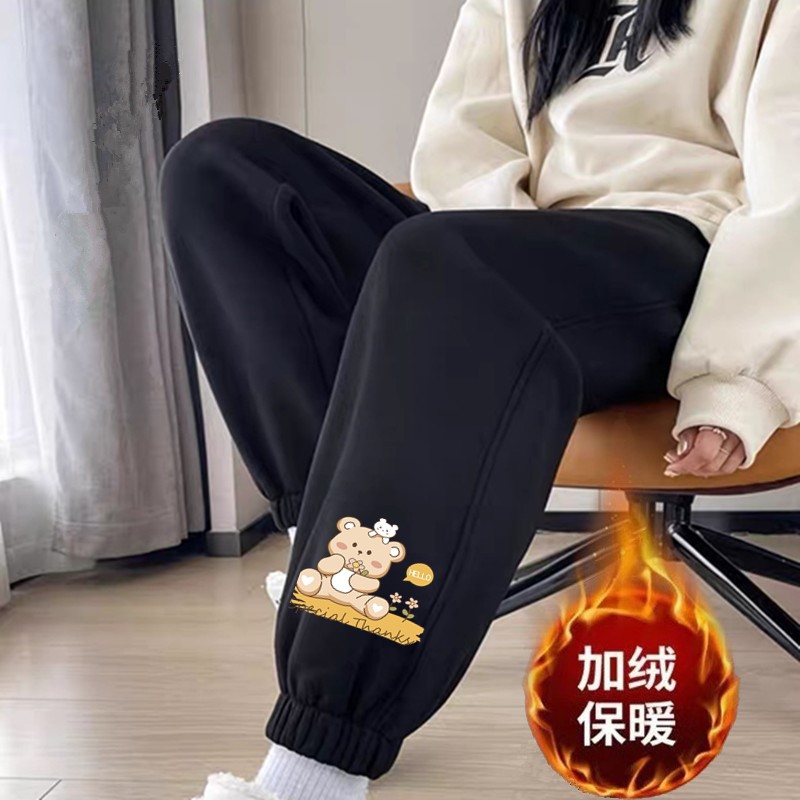 Sanhua Bear 레깅스 블랙 팬츠 플러스 벨벳