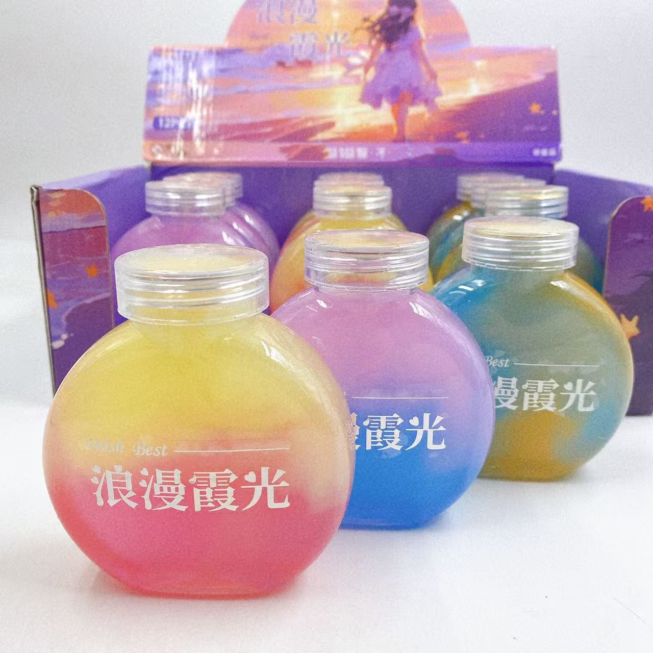 Juguetes para niños botellas redondas duplicadas falsas acuarelas espumantes de barro espumante de color brillante de alto valor de la cara descomprimida hecha a mano DIY lote de goma espumante