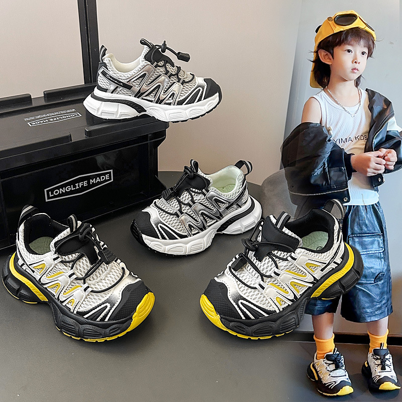 Trendy Boys' Shoes Dad Shoes for Older Children Children's Sports Shoes Outdoor Hiking Shoes 2025 Non-Drawstring Running Shoes