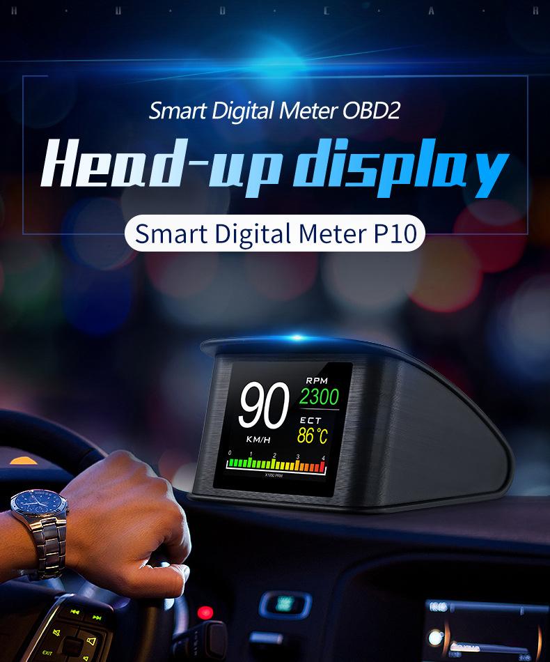 HUD Head-Up Display P10 Car LCD Speedometer Turbo Pressure OBD2 Multifunctional HUD Instrument