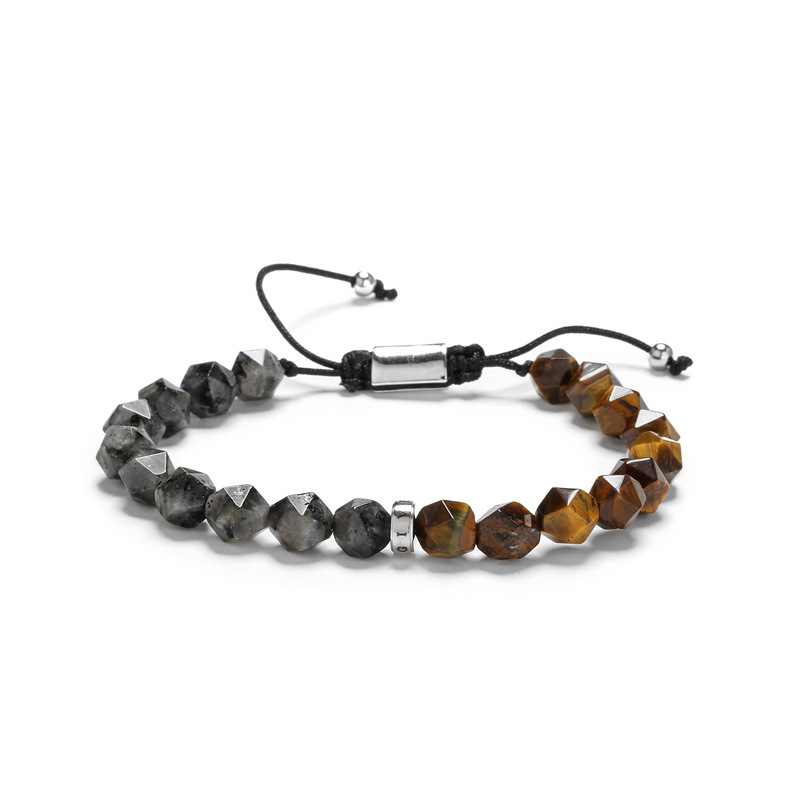 Europea y americana transfronteriza diamante corte Tiger Eye piedra con cuentas pulsera tejida negro ágata brillo piedra pulsera con cuentas para hombres y mujeres