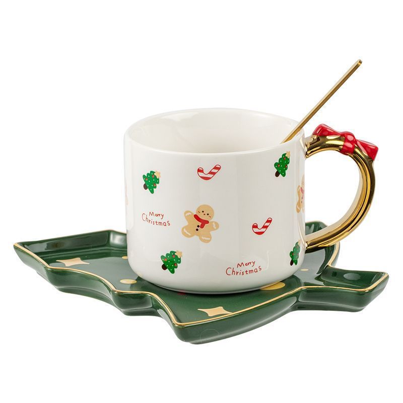 Creativo Papá Noel tazas de café plato árbol de Navidad de cerámica tazas caseras para amigos regalos de Navidad
