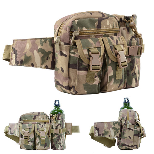 Wholesale canvas camouflage fishing multi-functional lure water bottle bag construction site work sports outdoor tactical men's waist bag