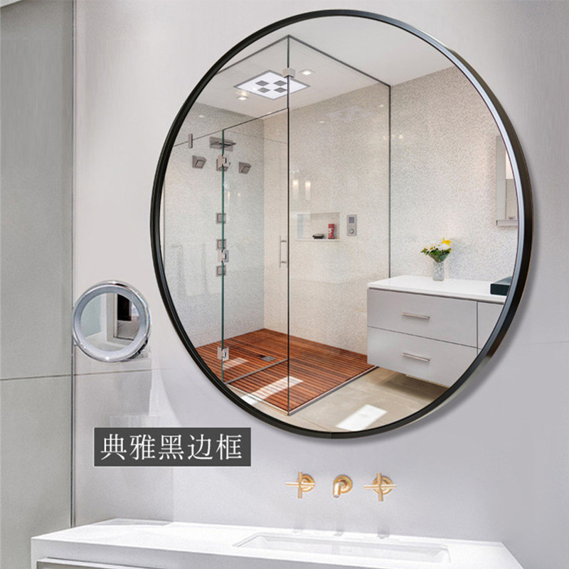 Espejo de tocador de aleación de aluminio, espejo ovalado para peluquería, espejo de pared para baño, espejo redondo para baño, espejo dorado titanio