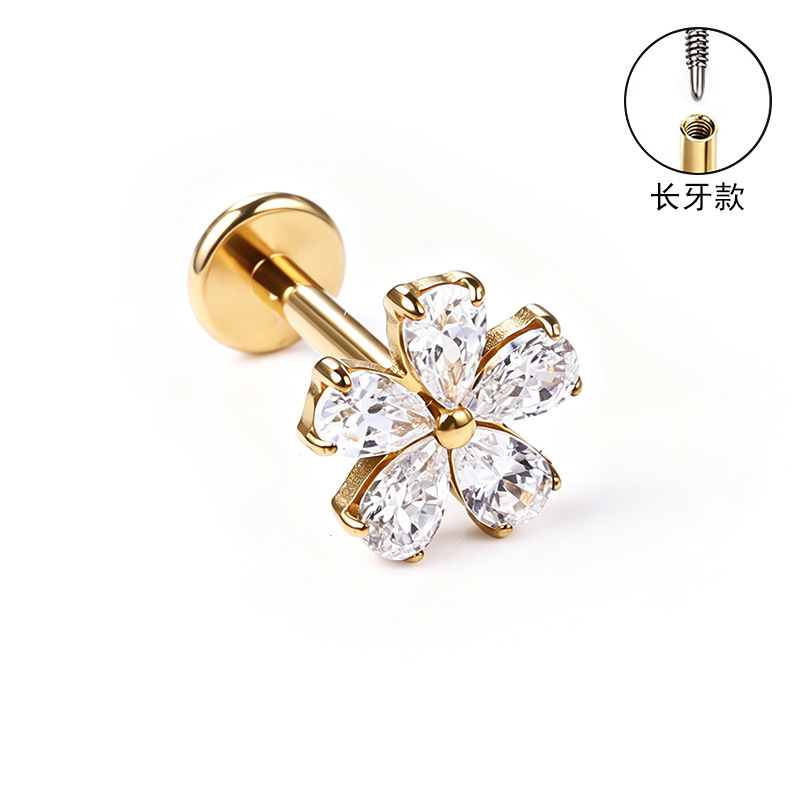 F136 Titanium Alloy Long Tooth Style Ear Studs, Finely Carved Ear Bone Studs with Zirconia, Lip Studs, G23 Titanium Body Piercing Jewelry detail image 15