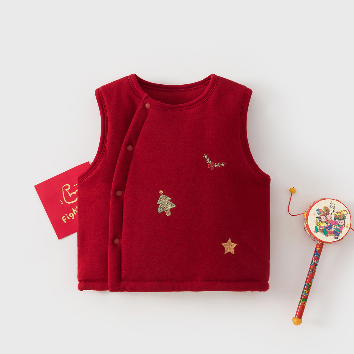 Chaleco infantil de otoño y invierno, chaleco de algodón para bebés, hombros para bebés, hombres y mujeres, chaleco de bordado rojo de Año Nuevo