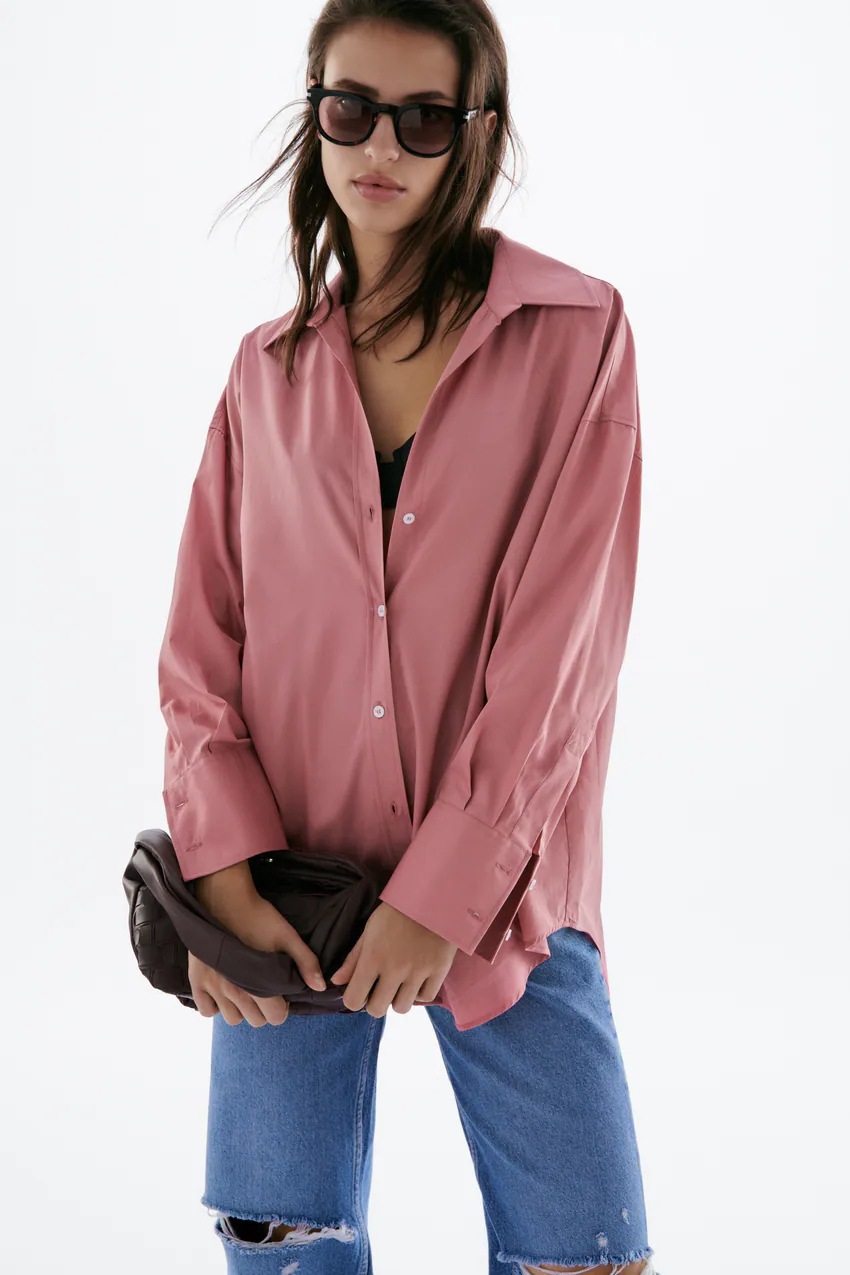 Original PB&ZA2298058 Multi-color Basic Top Loose Long-sleeve Poplin Shirt 4387023_ecoleips.com